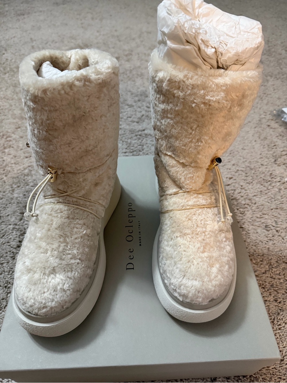 Dee Ocleppo Cream Faux Fur Winter Boot with Drawcord